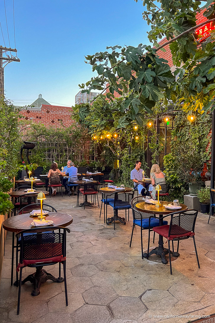 Restaurant patio in the Arts District in Los Angeles