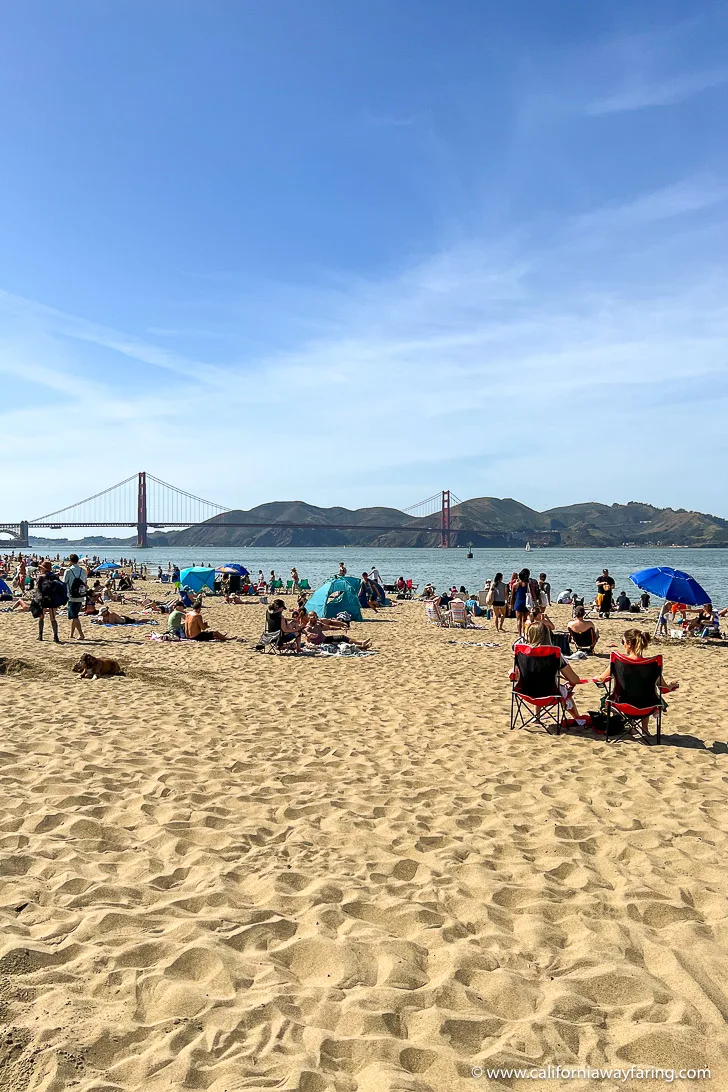 People on Crissy Beach in the sunshine